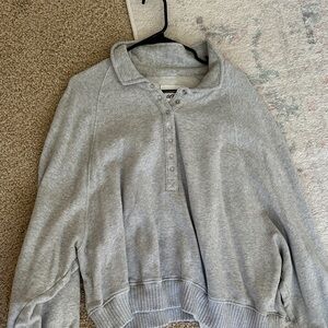 Aerie Gray Button-Up Sweatshirt